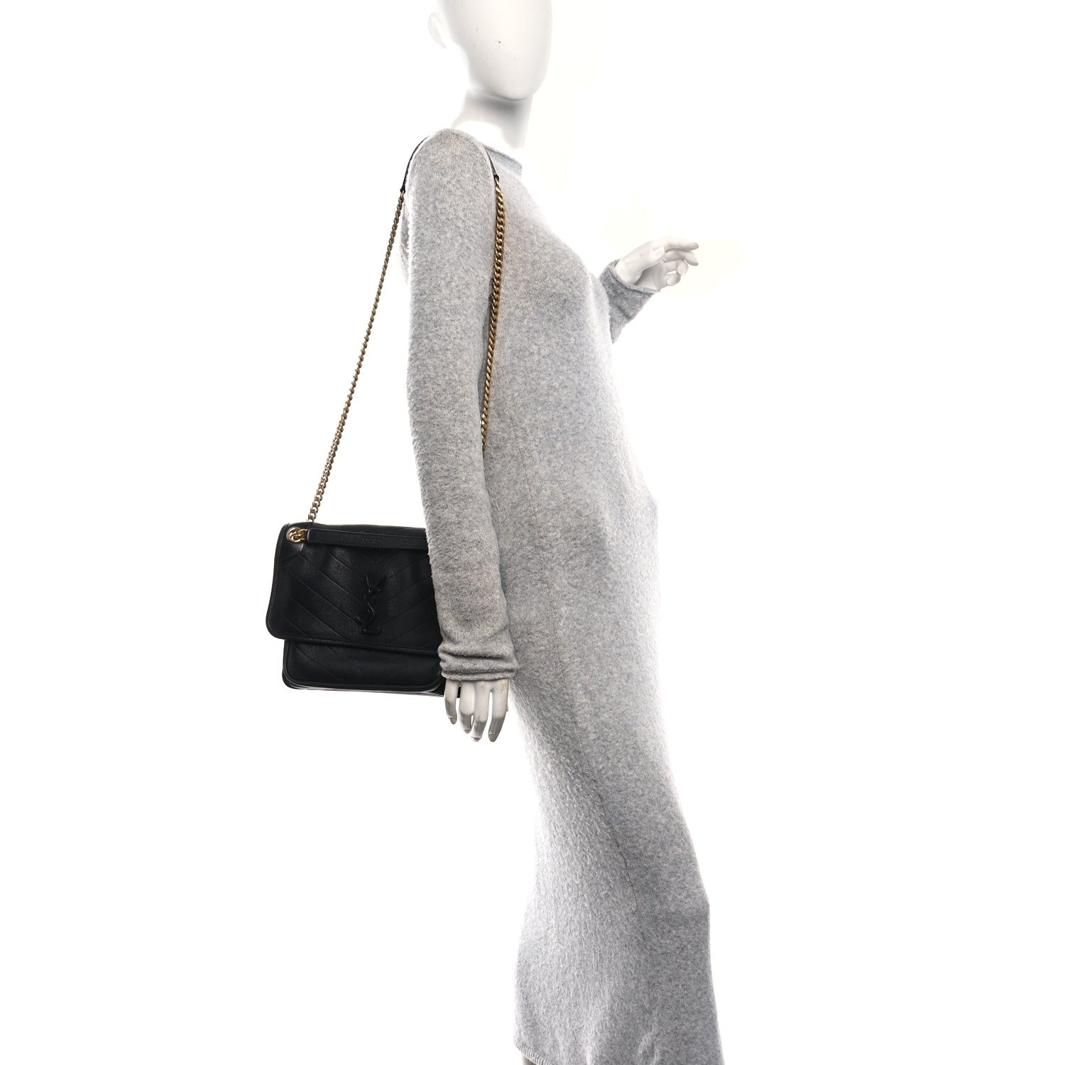 Saint Laurent Lambskin Matelasse Monogram Medium Niki Chain Satchel Black 2 of 10