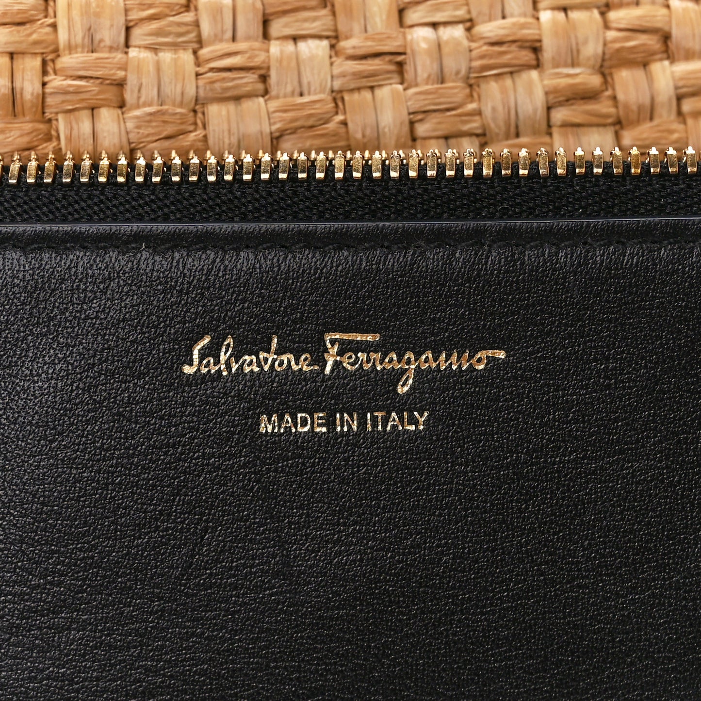 Woven Raffia Calfskin The Studio Tote Beige Black