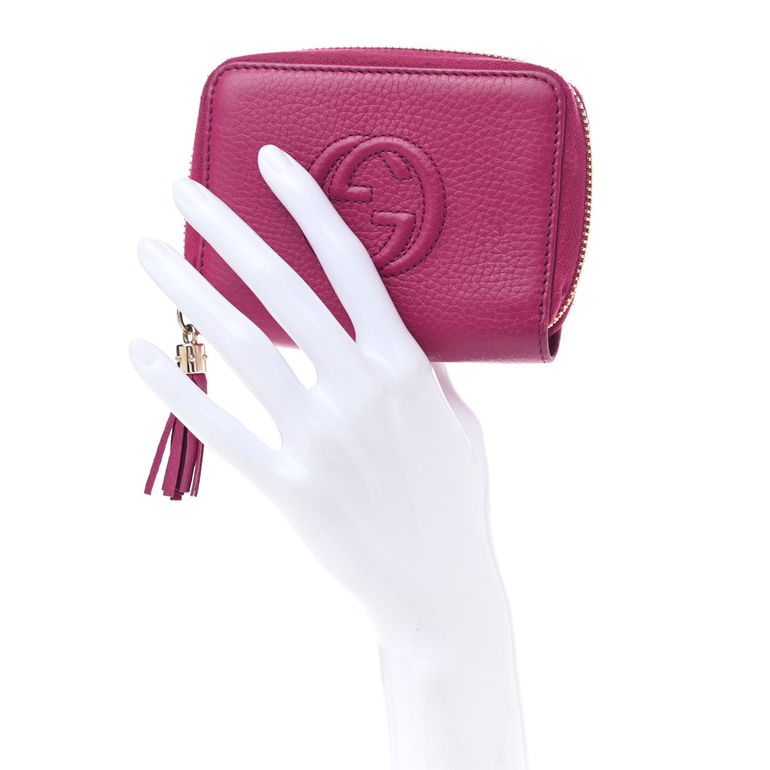 Gucci Pebbled Calfskin Soho Compact Disco Zip Around Wallet Bright Bougainvillea 2 of 9