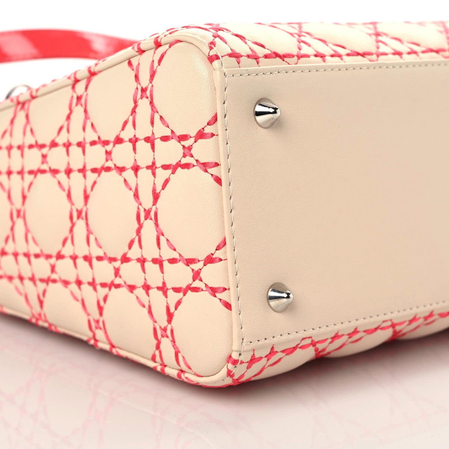 Christian Dior Lambskin Patent Stitched Cannage Medium Lady Dior Beige Coral 5 of 11