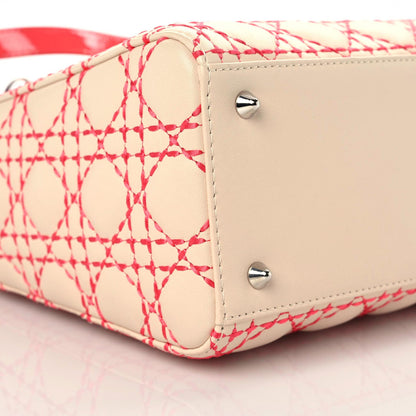 Christian Dior Lambskin Patent Stitched Cannage Medium Lady Dior Beige Coral 5 of 11