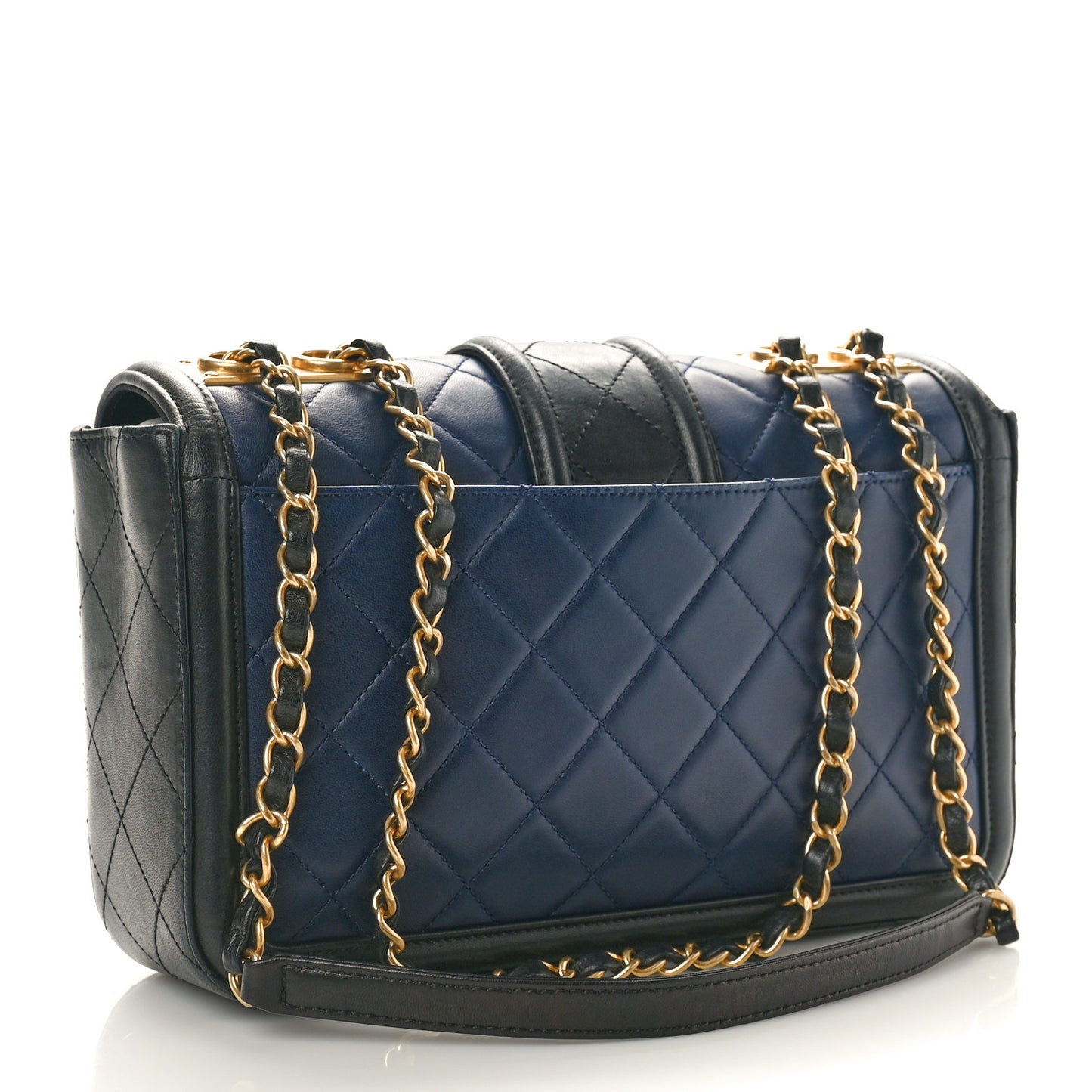Lambskin Quilted Medium Elegant CC Flap Navy Black