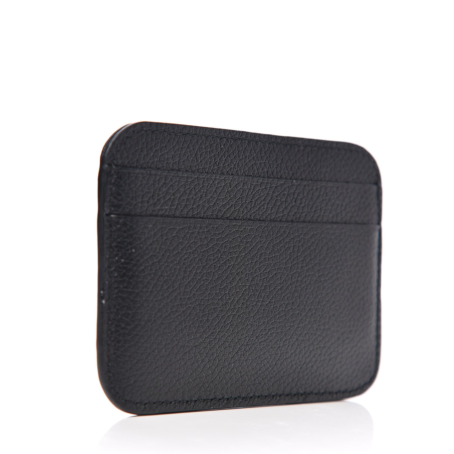 Grained Calfskin Logo Cash Rounded Card Holder Black White