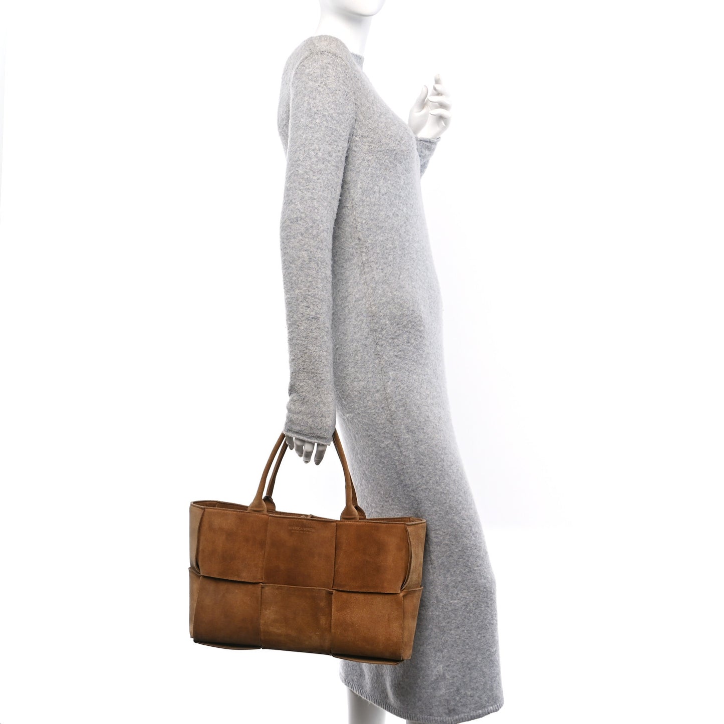 Suede Maxi Intrecciato Small Arco Tote Brown