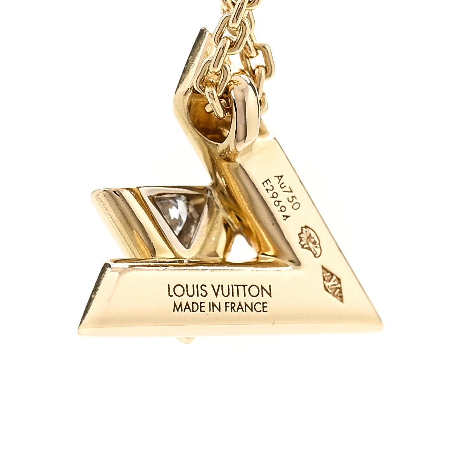 Louis Vuitton 18K Yellow Gold Diamond Small LV Volt One Pendant Necklace 6 of 7