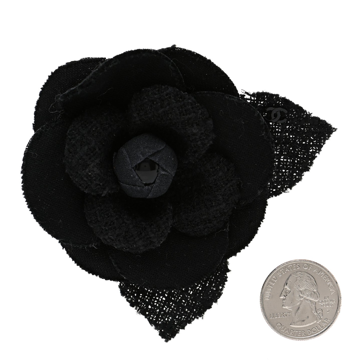 Tweed Camellia Pin Brooch Black