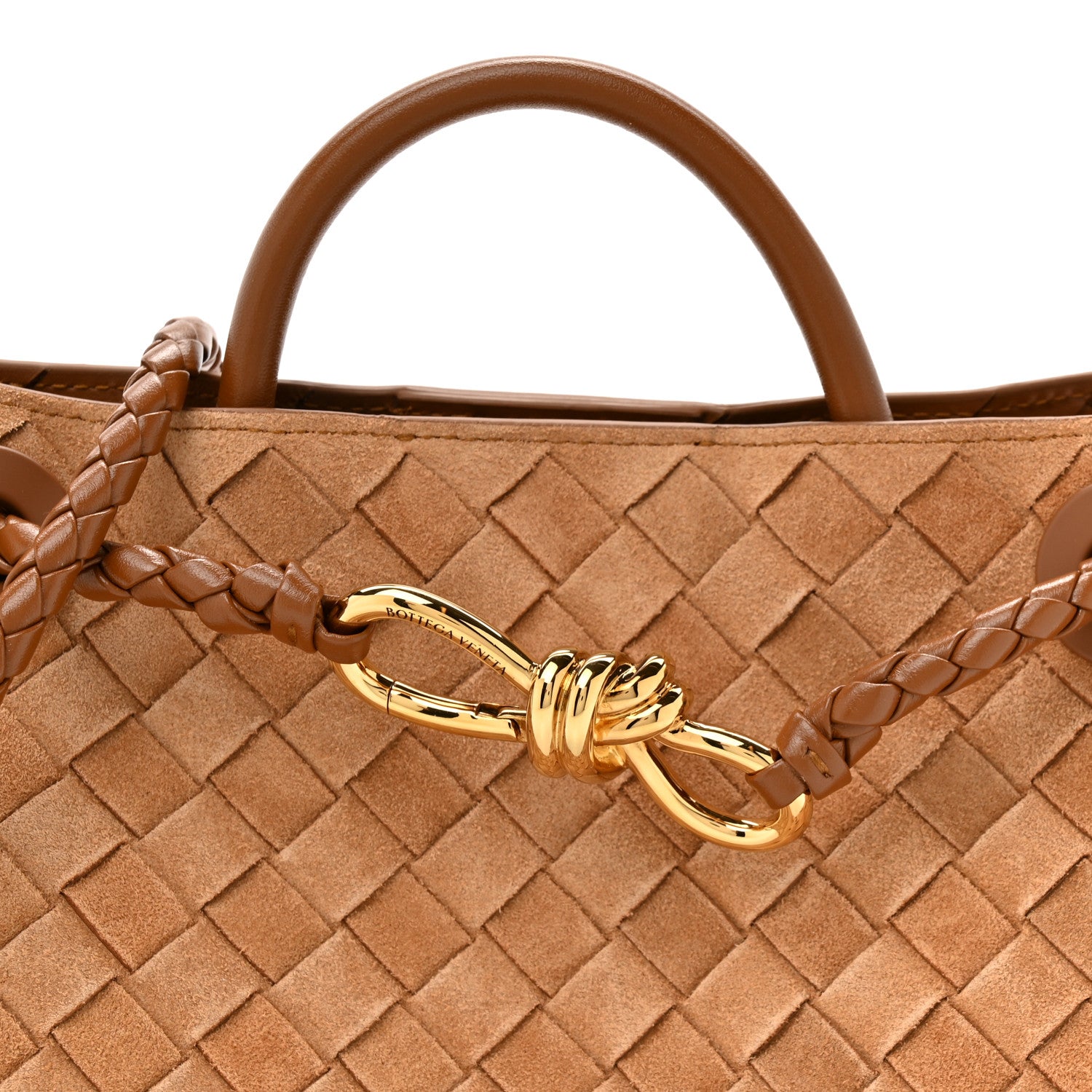 Bottega Veneta Suede Intrecciato Small Andiamo Shoulder Bag Amber