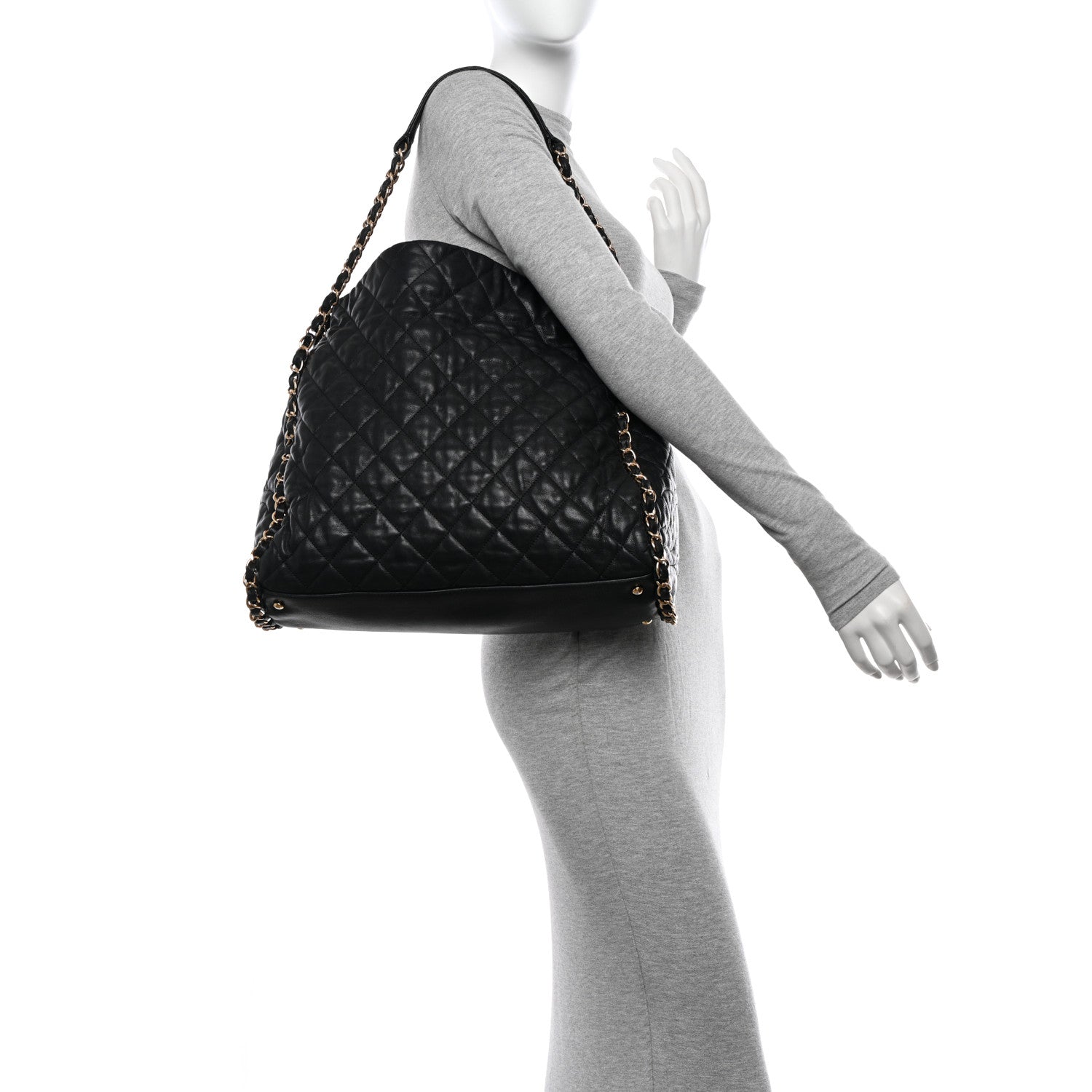 Chanel Calfskin Quilted Large Chain Me Hobo Black 2 of 14