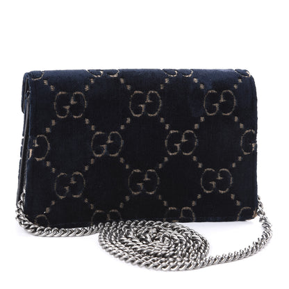 Gucci Velvet GG Monogram Super Mini Dionysus Shoulder Bag Blue Beige Black 3 of 10