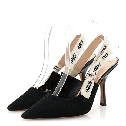 Christian Dior Technical Canvas Ribbon J Adior Slingback 100mm Pumps 38 Black 4 of 9