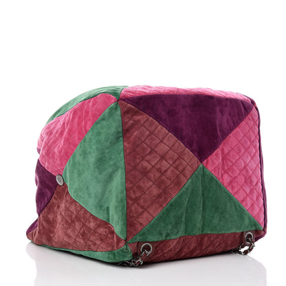 Chanel Suede Quilted Patchwork Drawstring Backpack Green Pink Purple Burgundy 4 of 9