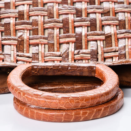 Nancy Gonzalez Crocodile Woven Top Handle Tote Orange Brown 9 of 9
