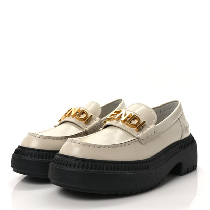 Fendi Vitello Abrasivato Fendigraphy 50mm Loafers 38.5 Blanco Babe 3 of 11