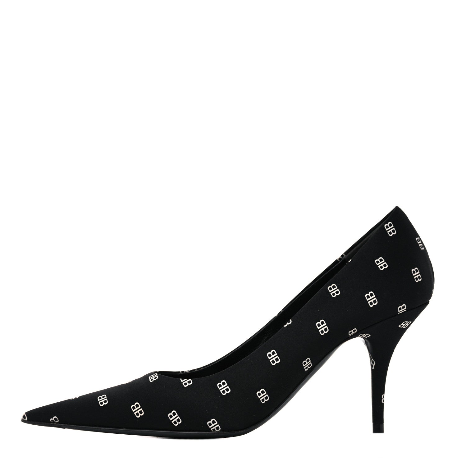 Balenciaga Crepe Satin BB Allover Logo Knife 80mm Pumps 38 Black 1 of 8
