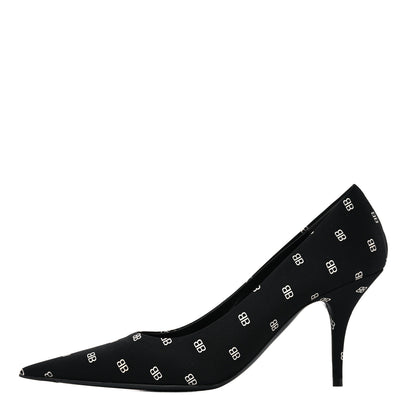Balenciaga Crepe Satin BB Allover Logo Knife 80mm Pumps 38 Black 1 of 8