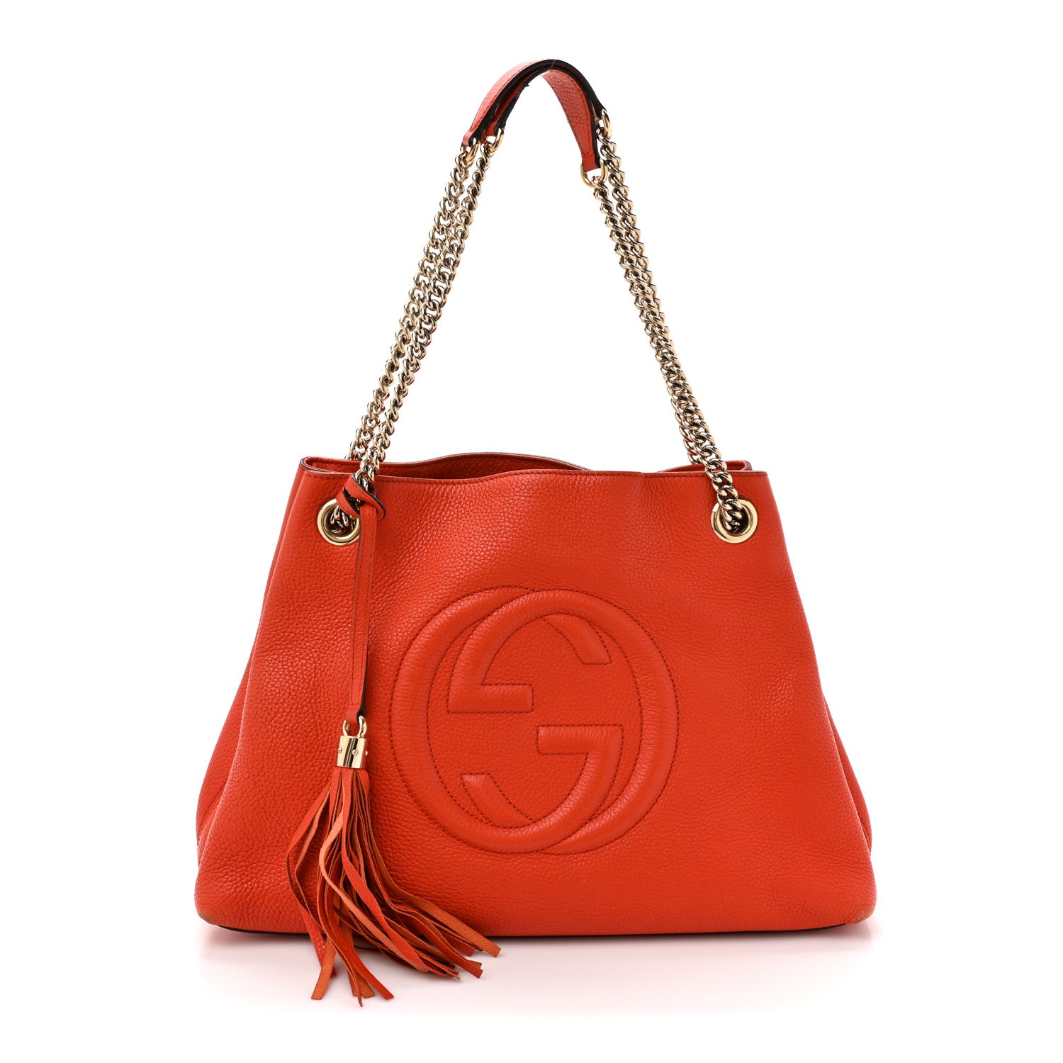 Gucci Pebbled Calfskin Medium Soho Chain Shoulder Bag Sun Orange 1 of 17