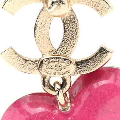 Chanel Crystal CC Resin Heart Drop Earrings Pink Gold 5 of 5