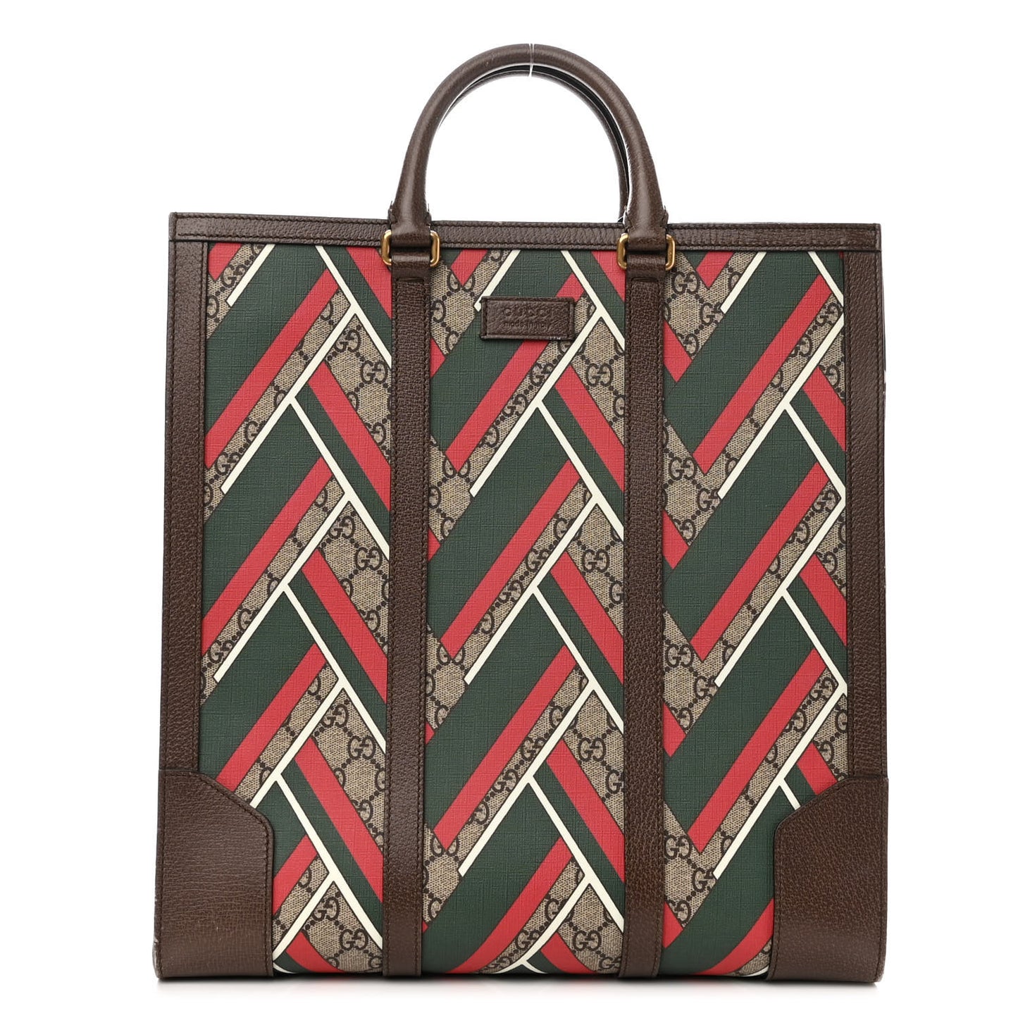 GG Supreme Monogram Chevron Web Vertical Tote Beige Green Red New Acero