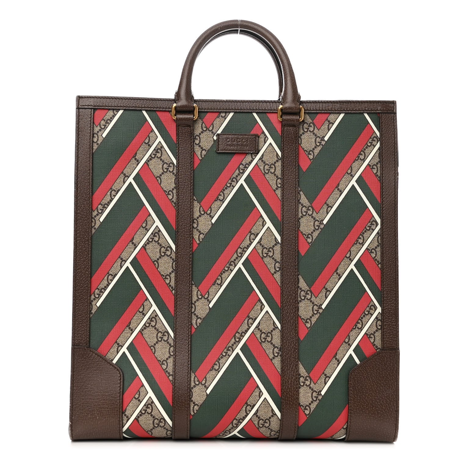 Gucci GG Supreme Monogram Chevron Web Vertical Tote Beige Green Red New Acero 1 of 12