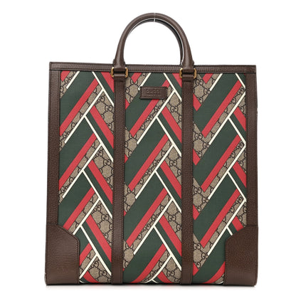 Gucci GG Supreme Monogram Chevron Web Vertical Tote Beige Green Red New Acero 1 of 12