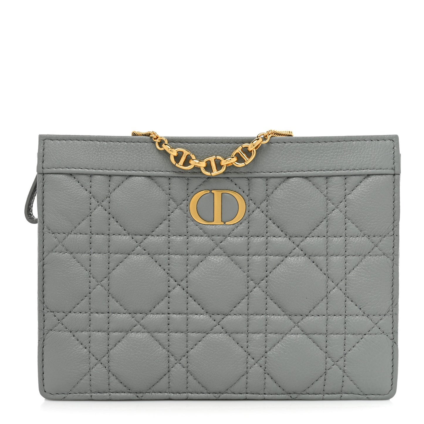 Calfskin Cannage Caro Zipped Pouch With Chain Grey