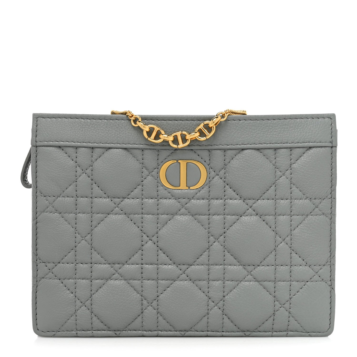 Christian Dior Calfskin Cannage Caro Zipped Pouch With Chain Grey 1 of 12
