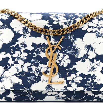Saint Laurent Canvas Small Monogram Hibiscus Print Kate Satchel Blue 7 of 10