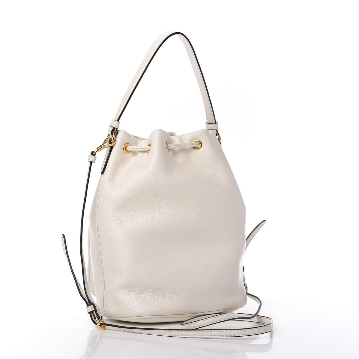 Glace Calfskin Logo Mini Bucket Crossbody Bag White