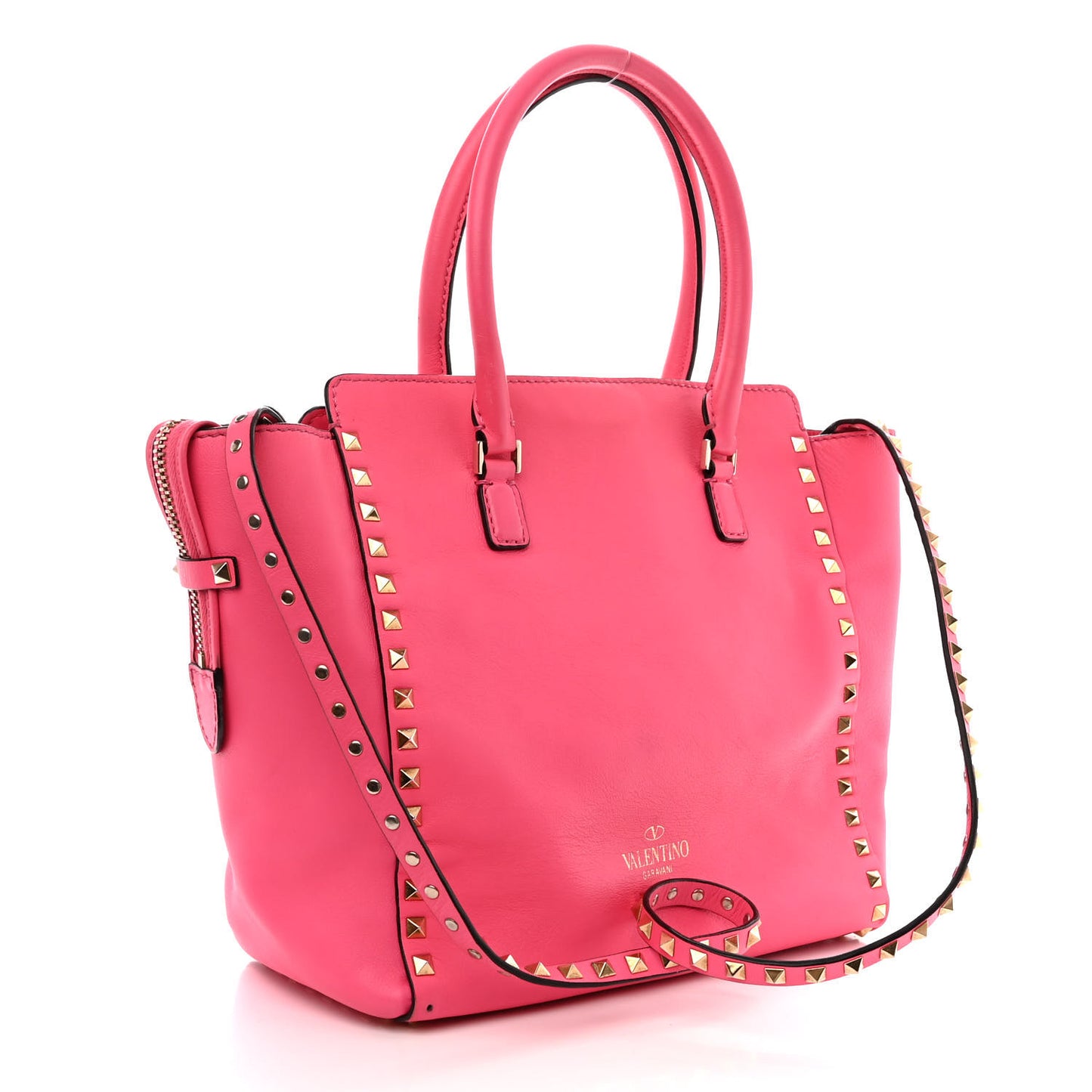 Vitello Rockstud Double Handle Tote Fuxia Fluo