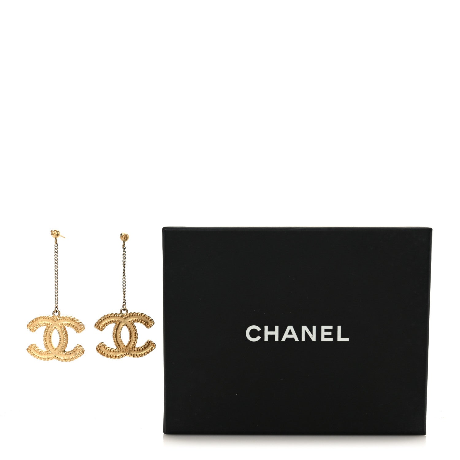 Chanel CC Drop Earrings Matte Gold 5 of 5
