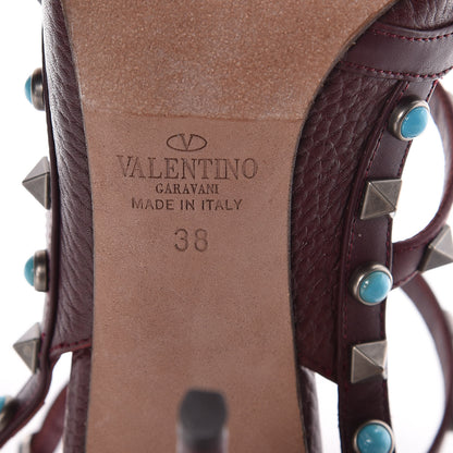 Valentino Garavani Pebbled Calfskin Turquoise Rockstud Rolling Ankle Strap 100mm Pumps 38 Rubin 9 of 12