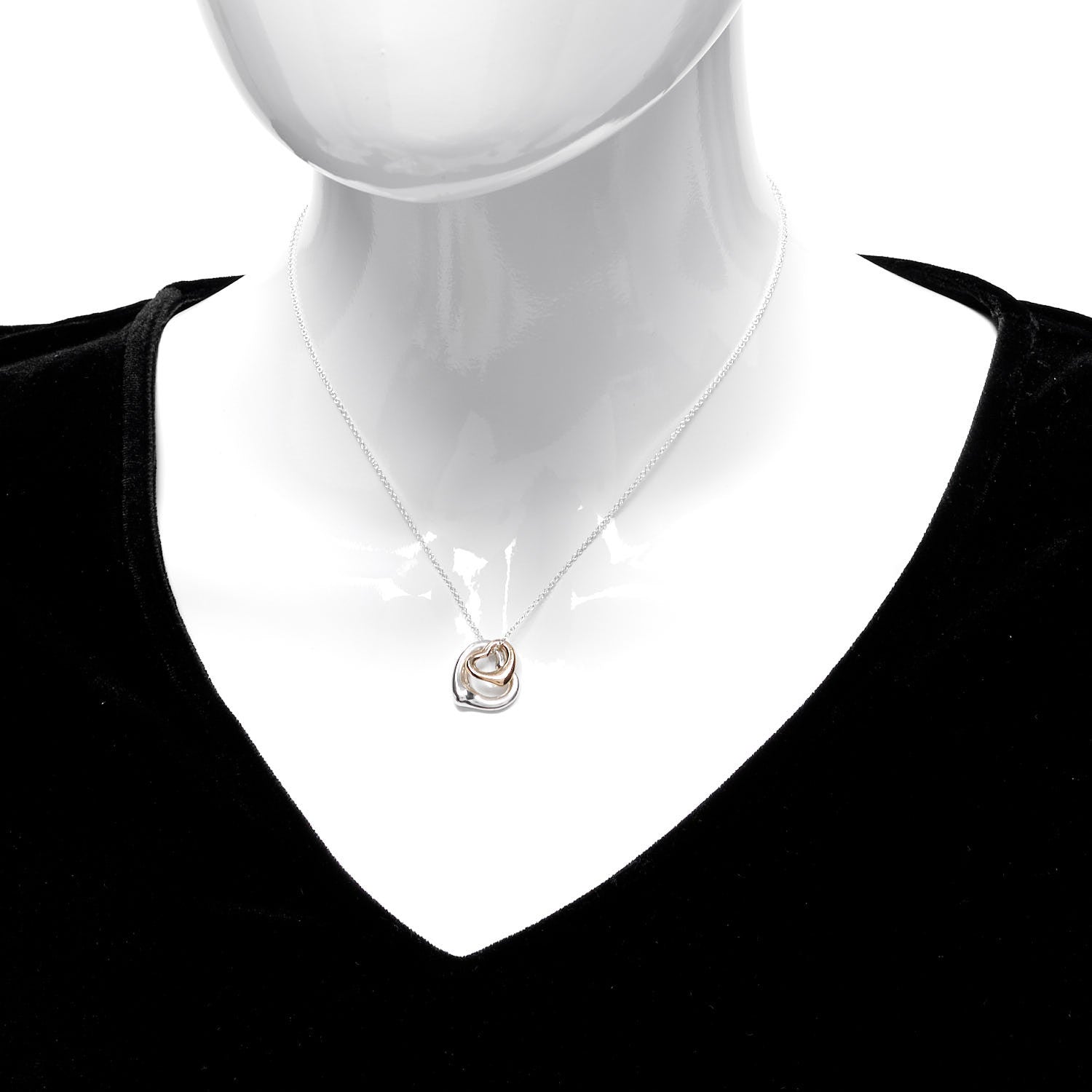 Tiffany Sterling Silver 18K Rose Gold Elsa Peretti Double Open Heart Pendant Necklace 2 of 5