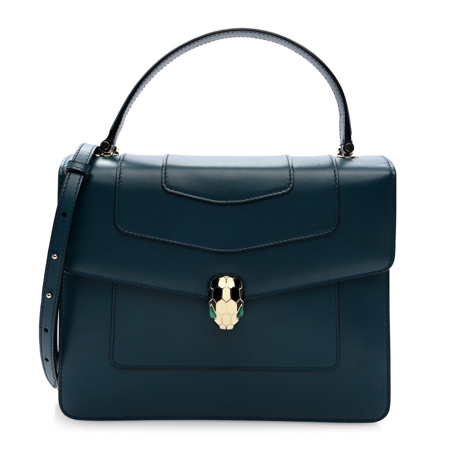 Calfskin Large Serpenti Forever Top Handle Emerald Green