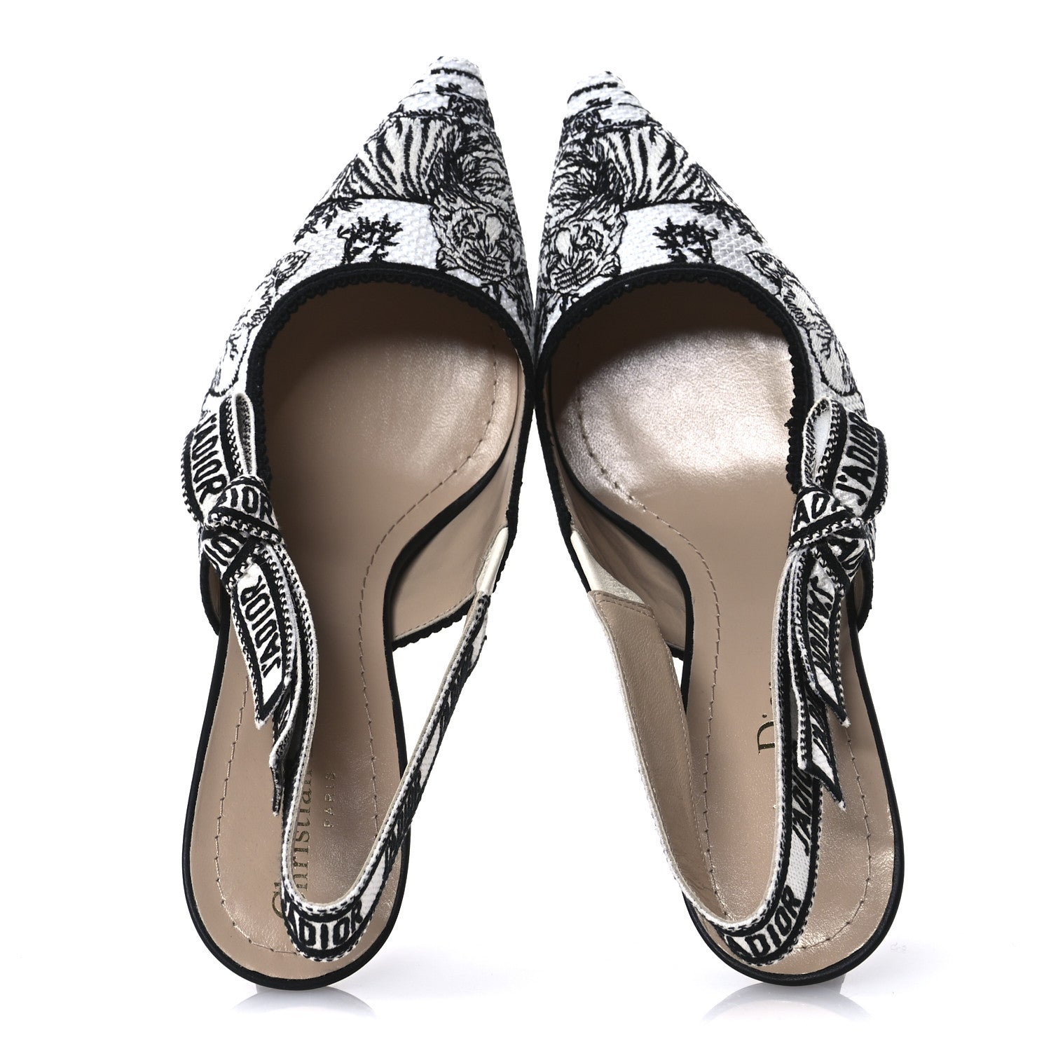 Christian Dior Canvas Embroidered Voyage Cotton Ribbon J'Adior Slingback 65mm Pumps 38 Off White Black 2 of 9