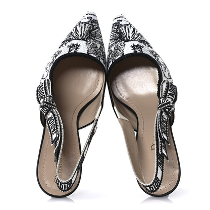 Christian Dior Canvas Embroidered Voyage Cotton Ribbon J'Adior Slingback 65mm Pumps 38 Off White Black 2 of 9