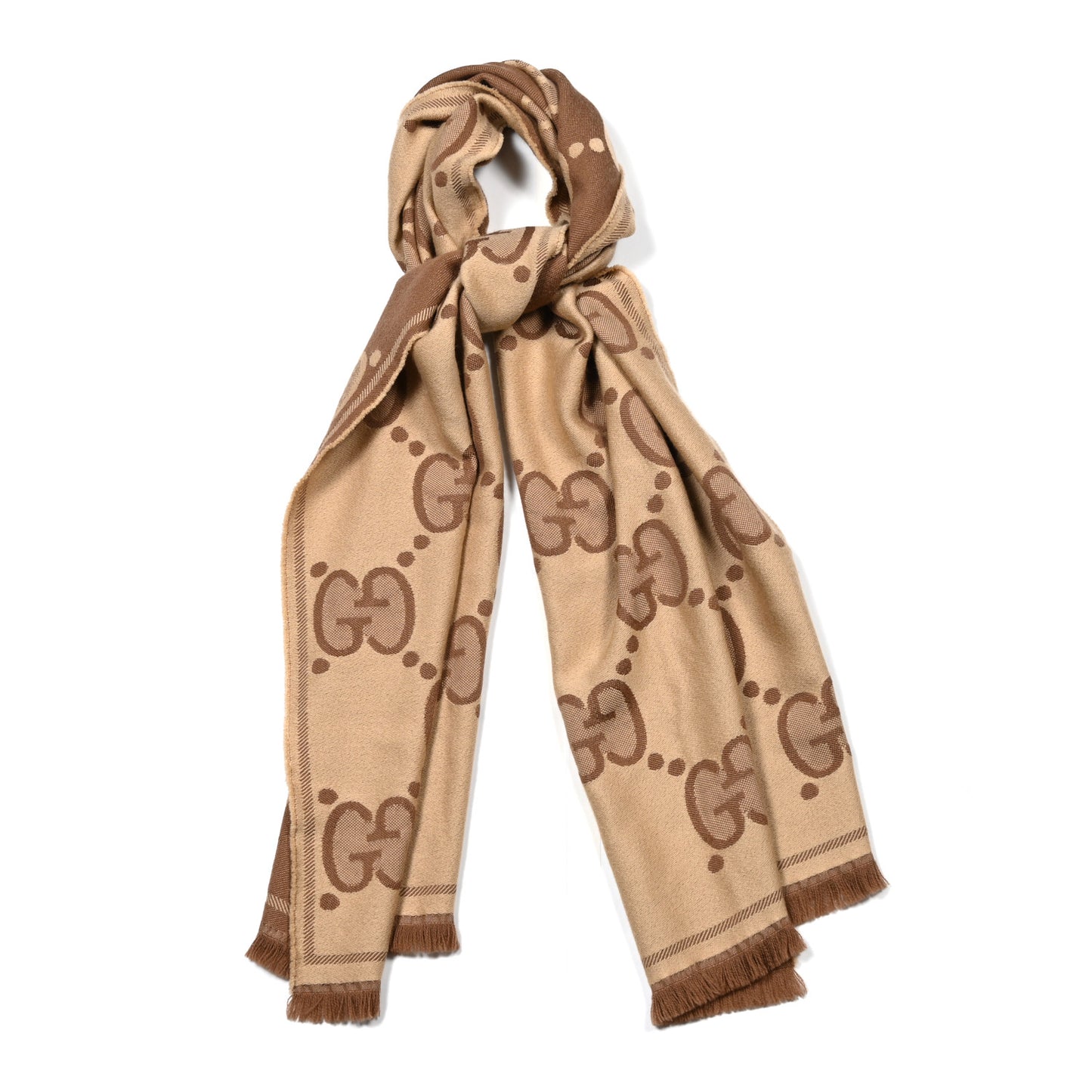 Wool Jacquard Monogram Jumbo GG Lady Nest Scarf Beige Dark Brown