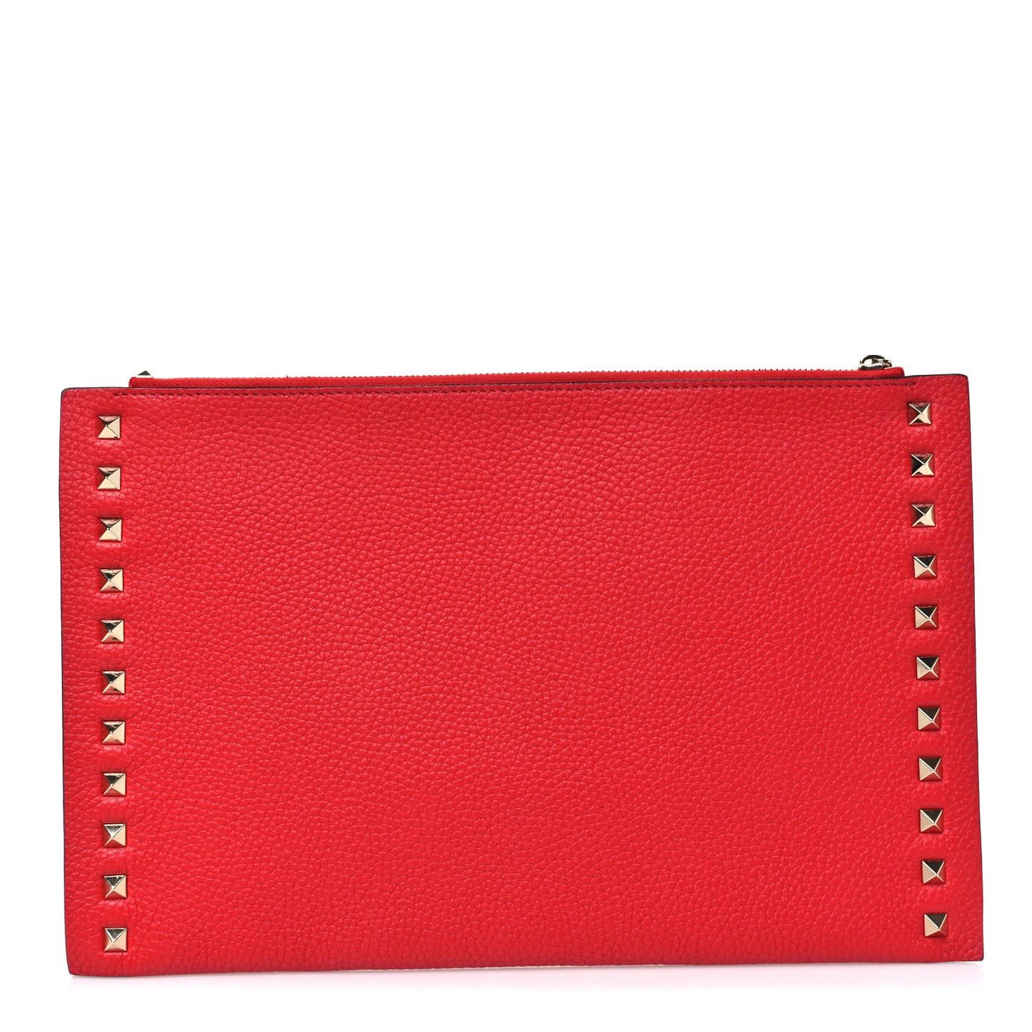 Pebbled Calfskin Large Rockstud Flat Zip Pouch Rouge Pur