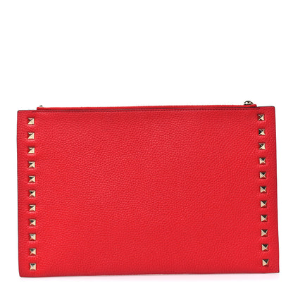 Valentino Garavani Pebbled Calfskin Large Rockstud Flat Zip Pouch Rouge Pur 1 of 7