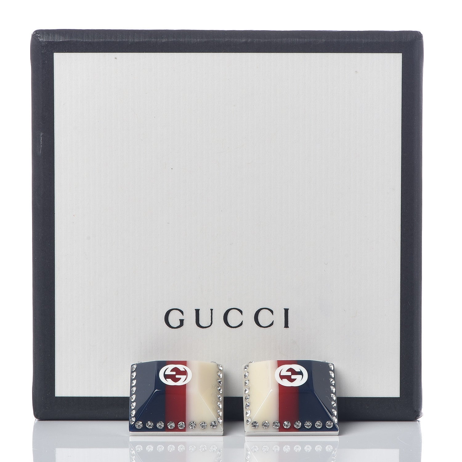 Gucci Resin Strass Vintage Web Stud Earrings Blue Red 6 of 6