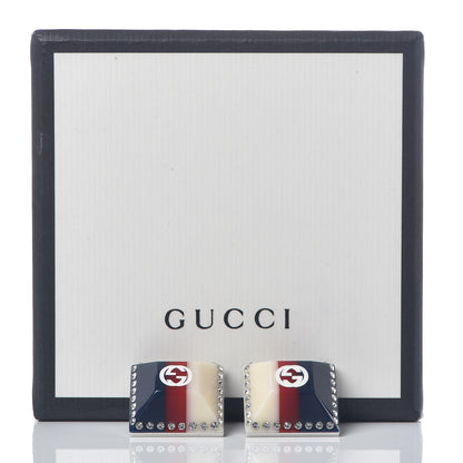 Gucci Resin Strass Vintage Web Stud Earrings Blue Red 6 of 6