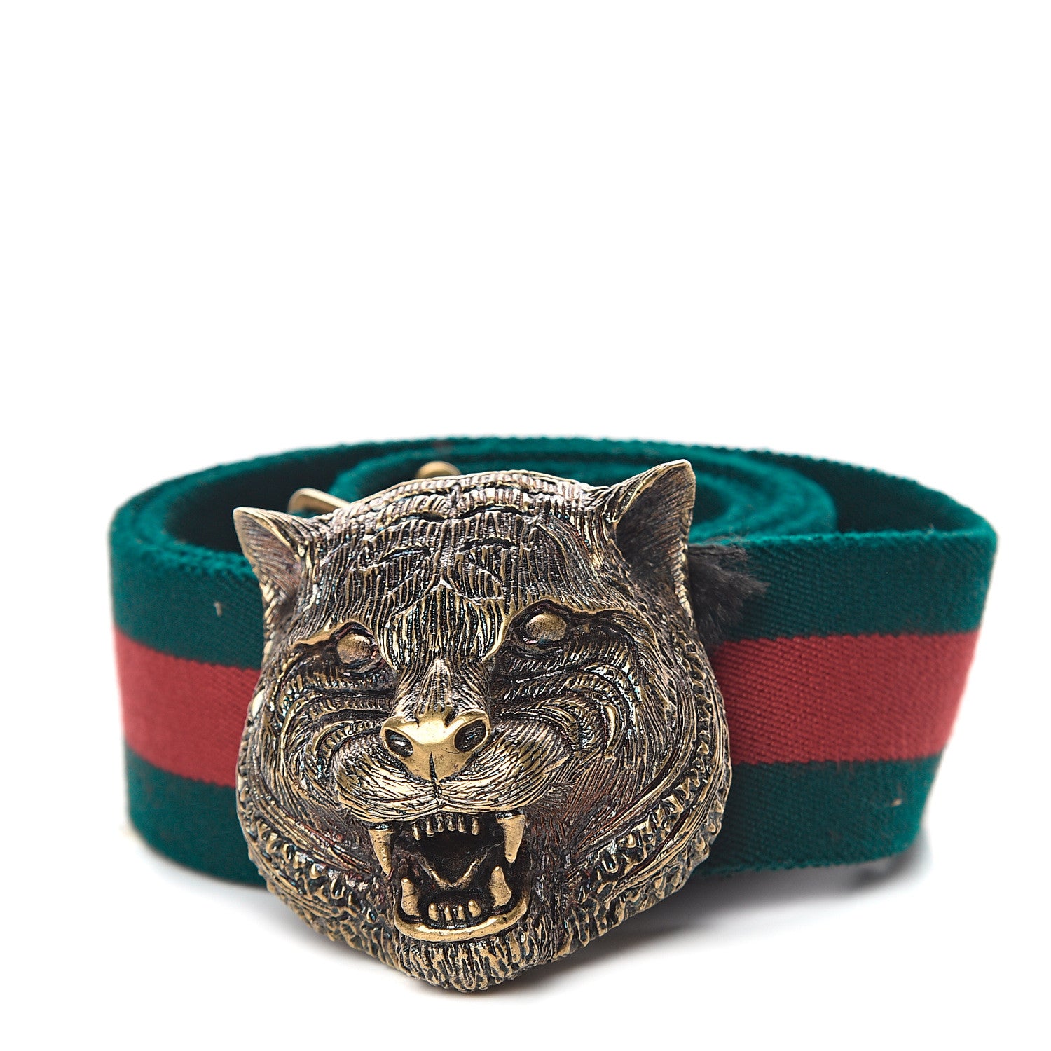 Gucci Web Feline Buckle Belt 90 36 Green Red 1 of 3