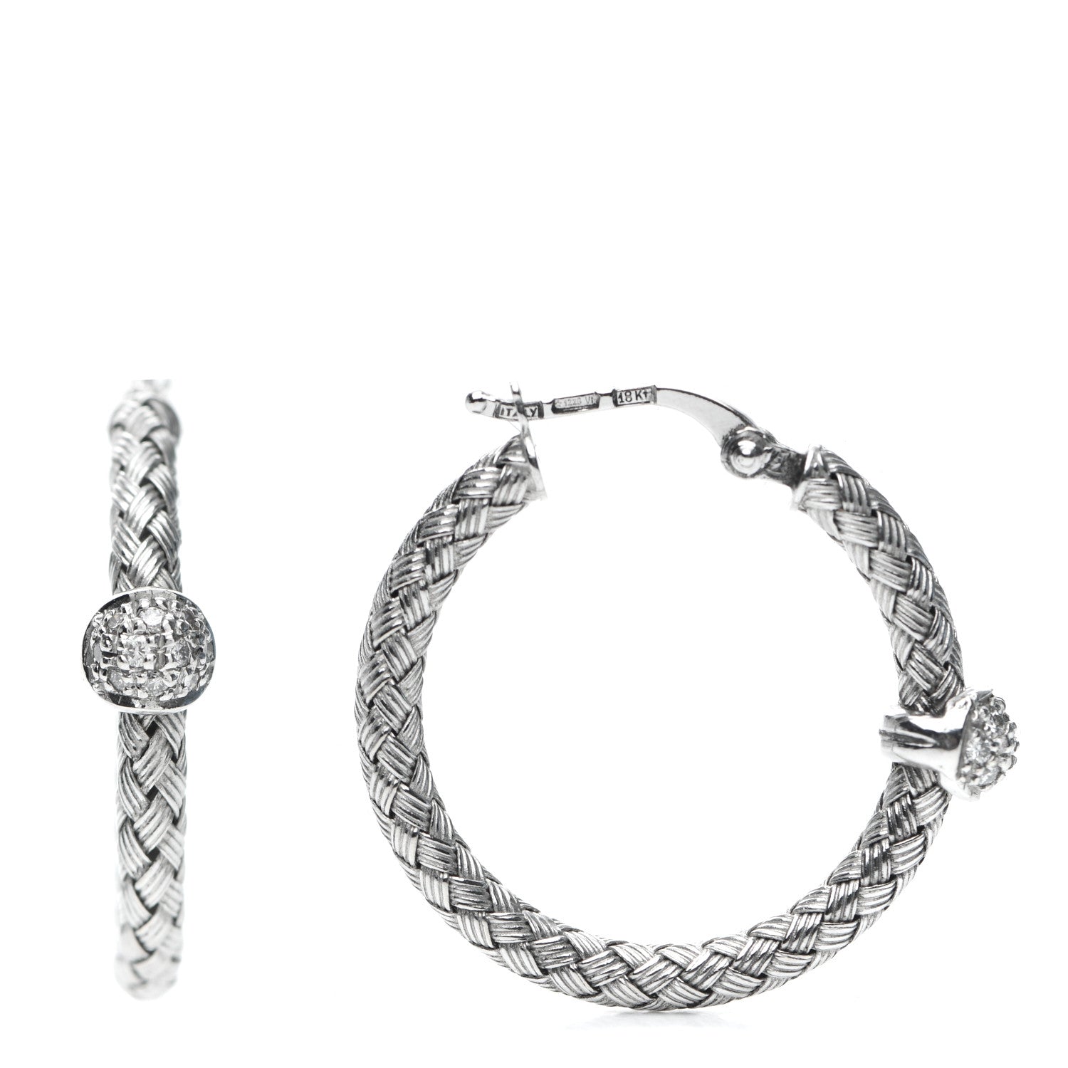 Roberto Coin 18K White Gold Diamond Primavera Hoop Earrings 1 of 3