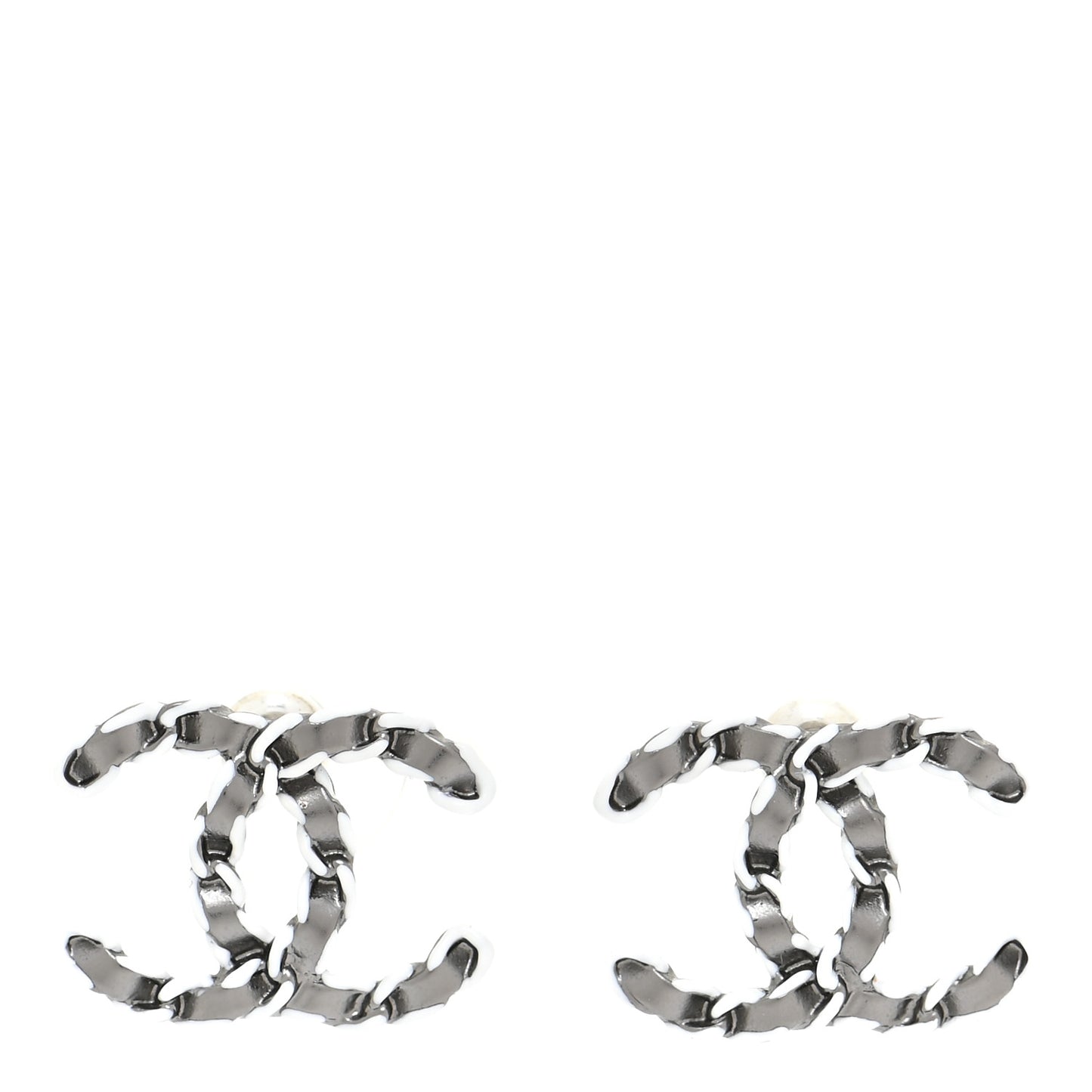 Lambskin Chain CC Earrings Silver Grey
