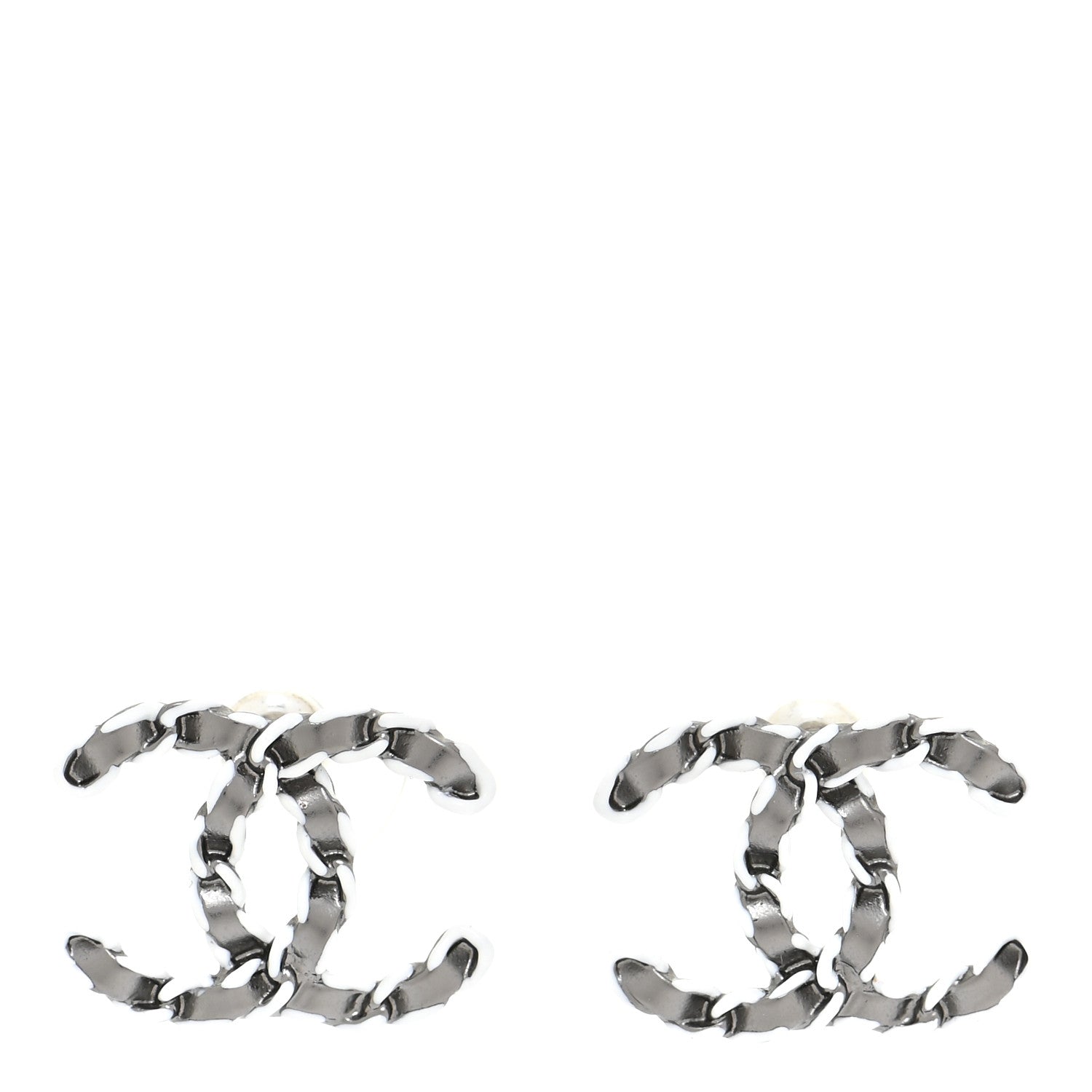 Chanel Lambskin Chain CC Earrings Silver Grey 1 of 5