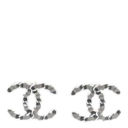 Chanel Lambskin Chain CC Earrings Silver Grey 1 of 5