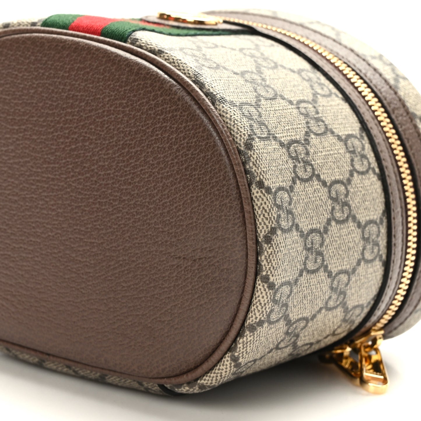 GG Supreme Monogram Textured Calfskin Web Ophidia Vanity Cosmetic Case Beige Ebony New Acero