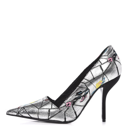 Christian Dior Lurex Embroidered Floral Pointed Toe Pumps 38 Silver Multicolor 1 of 10