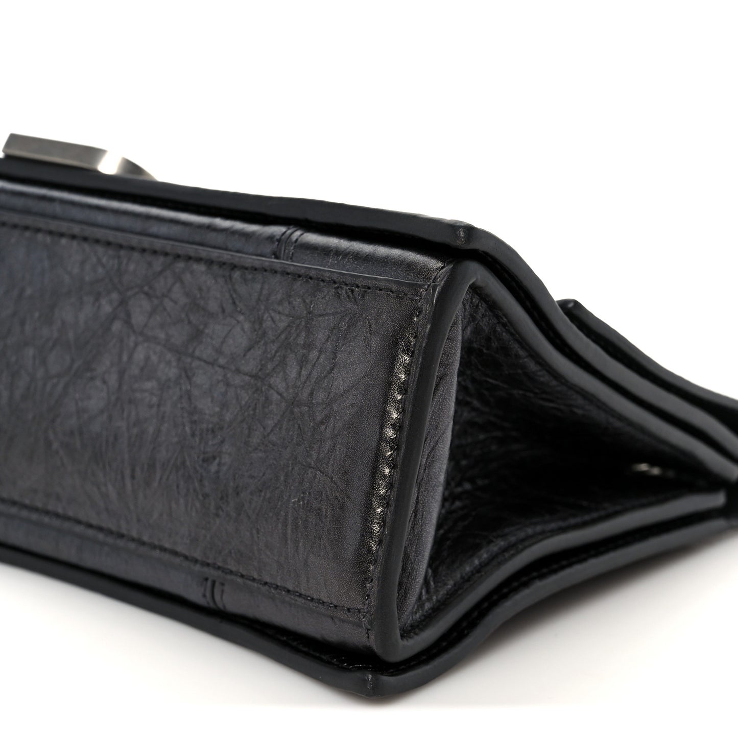 Metallic Crushed Calfskin Quilted Small Crush Chain Bag Steel Grey