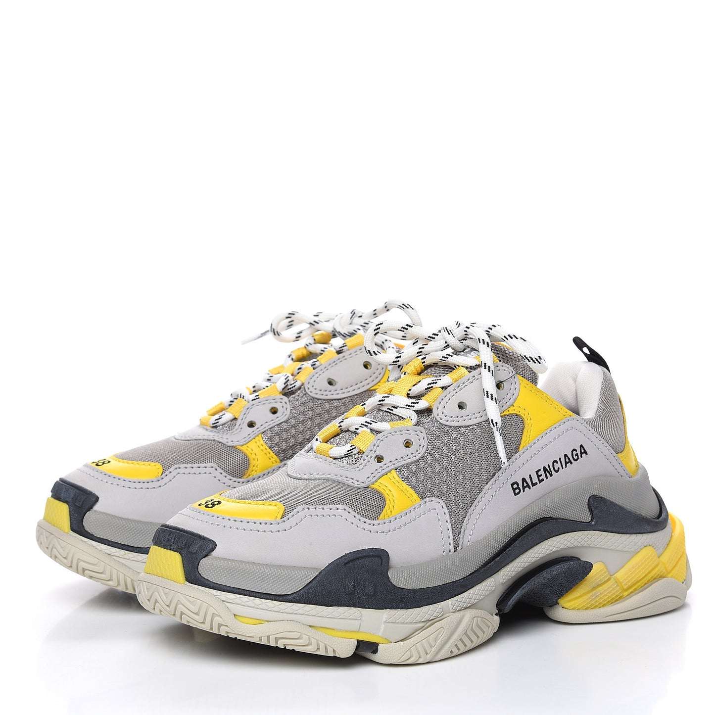 Fabric Mesh Womens Triple S Sneakers 38 Yellow Grey White