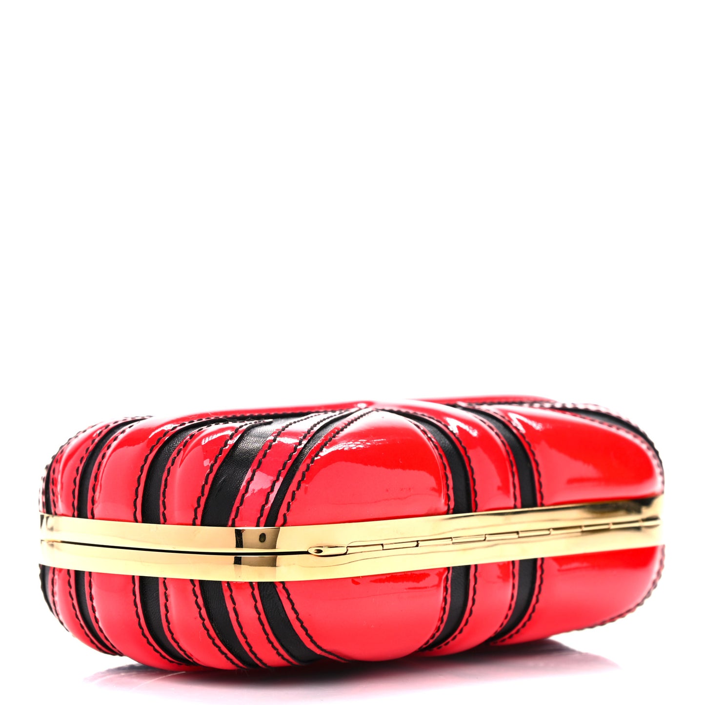 Patent Calfskin Britannia Skull Box Clutch Red Black